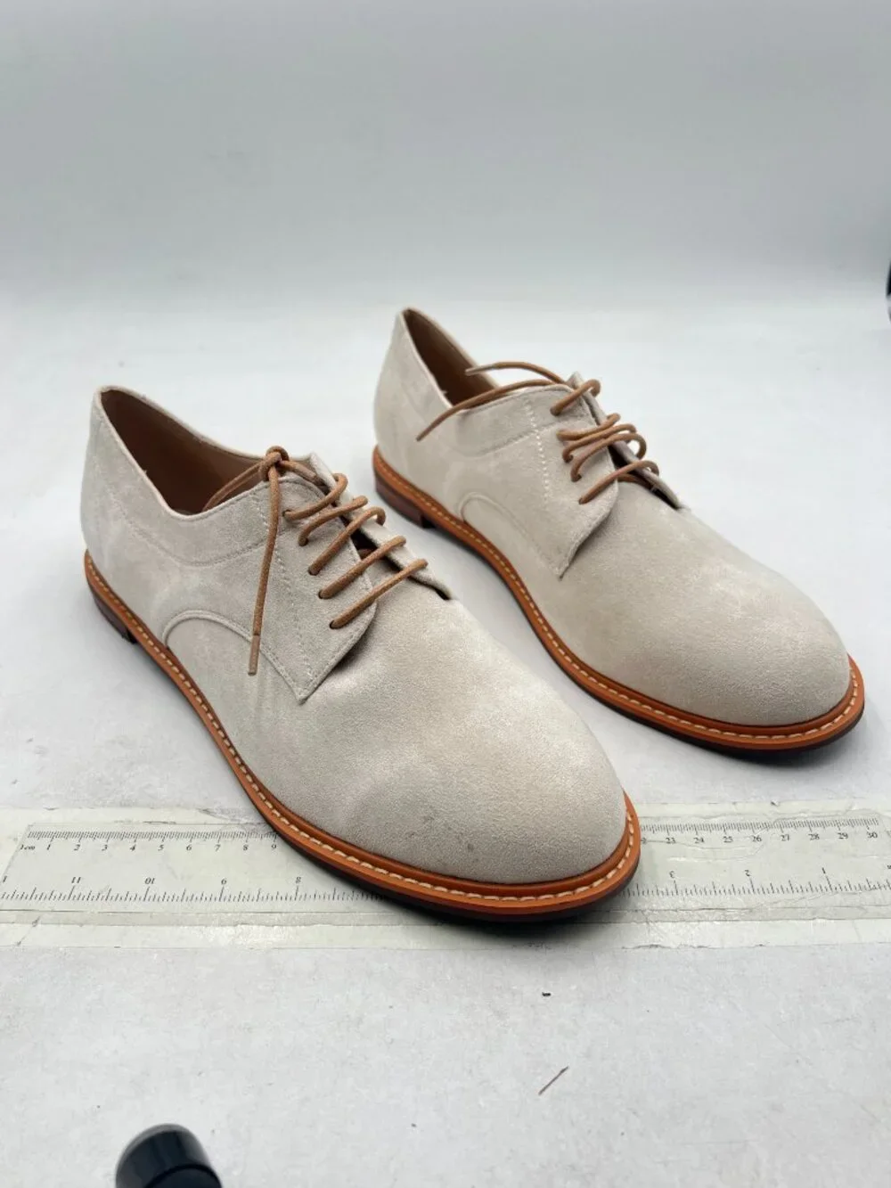 Apricot Men's Oxford Dress Shoes Round Closed Toe Lace-up Low Stacked Heel Shoes